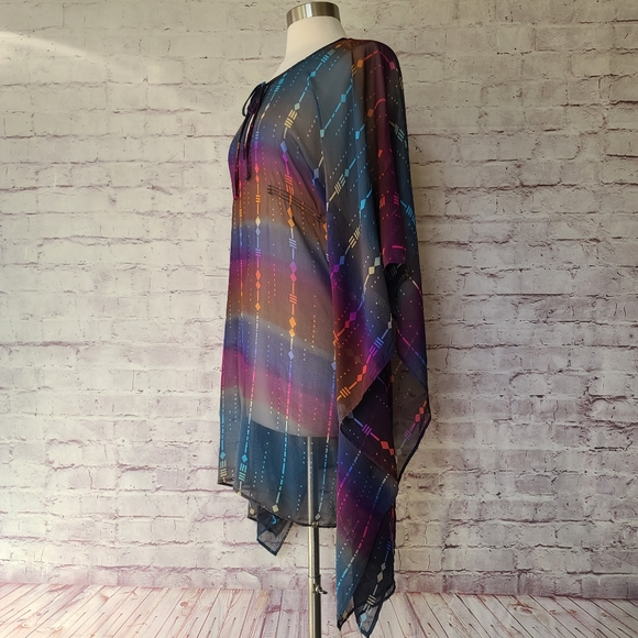 Twelfth Street by Cynthia Vincent Navy Multi Ombre Silk Sheer Coverup Tunic Med - Picture 5 of 10